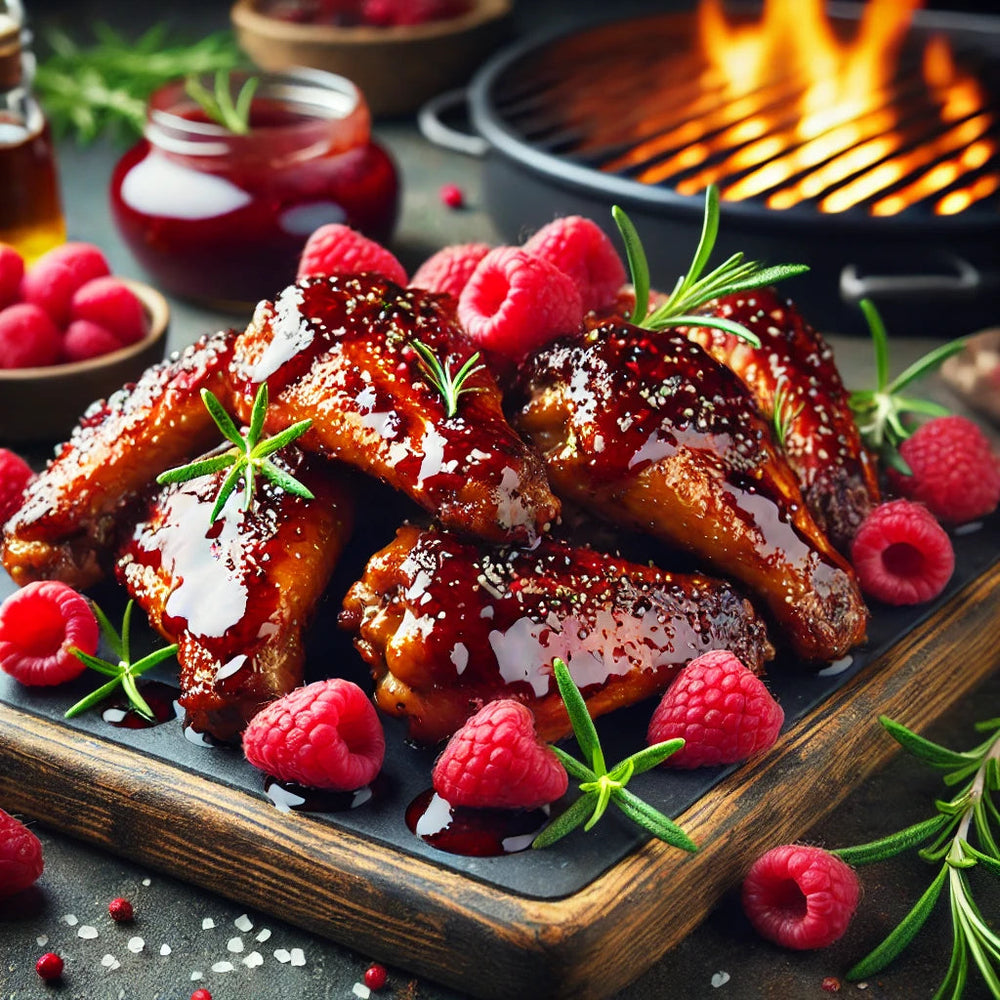 wings with raspberry glaze