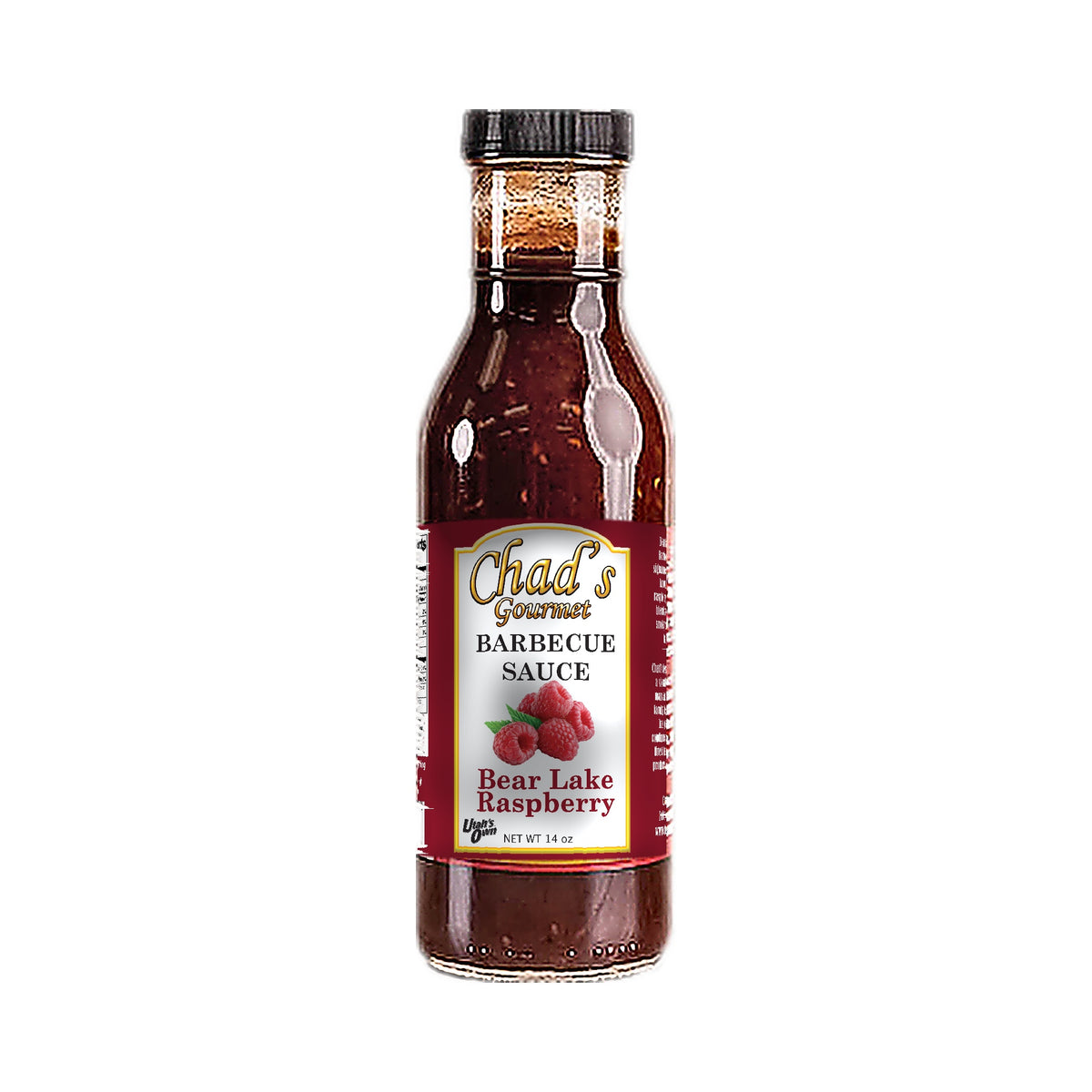 Bottle of Chad's Bear Lake Raspberry Barbecue Sauce, 2025 label
