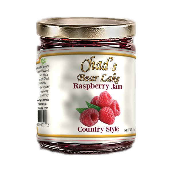 Jar of Chad's Country Style Raspberry Jam, 2025 label