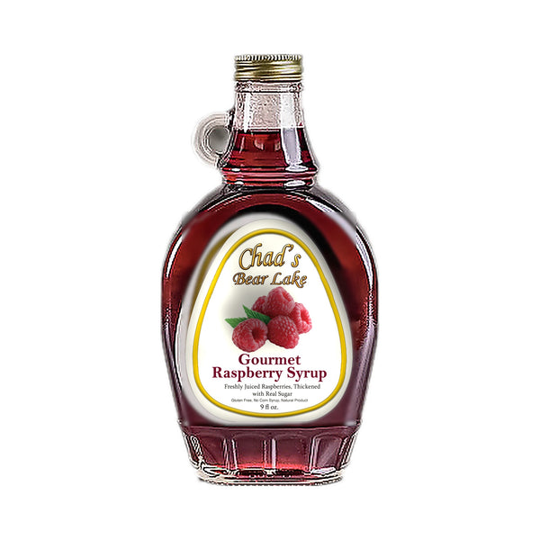 Bottle of Chad's Gourmet Raspberry Syrup, 2025 label