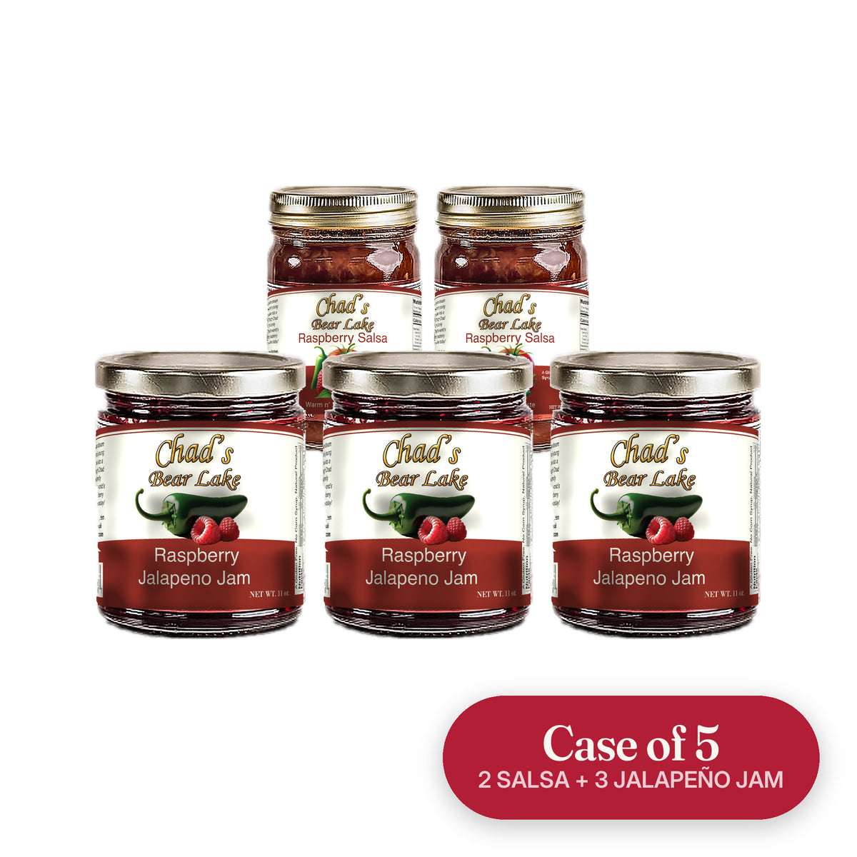 Case of 2 Raspberry Salsa and 3 Raspberry Jalapeno Jam