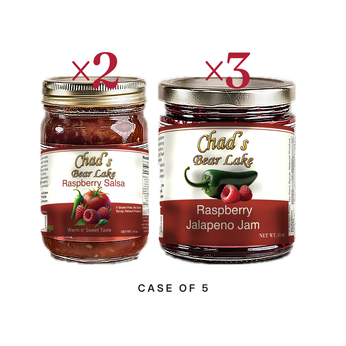 Case of 2 Raspberry Salsa and 3 Raspberry Jalapeno Jam